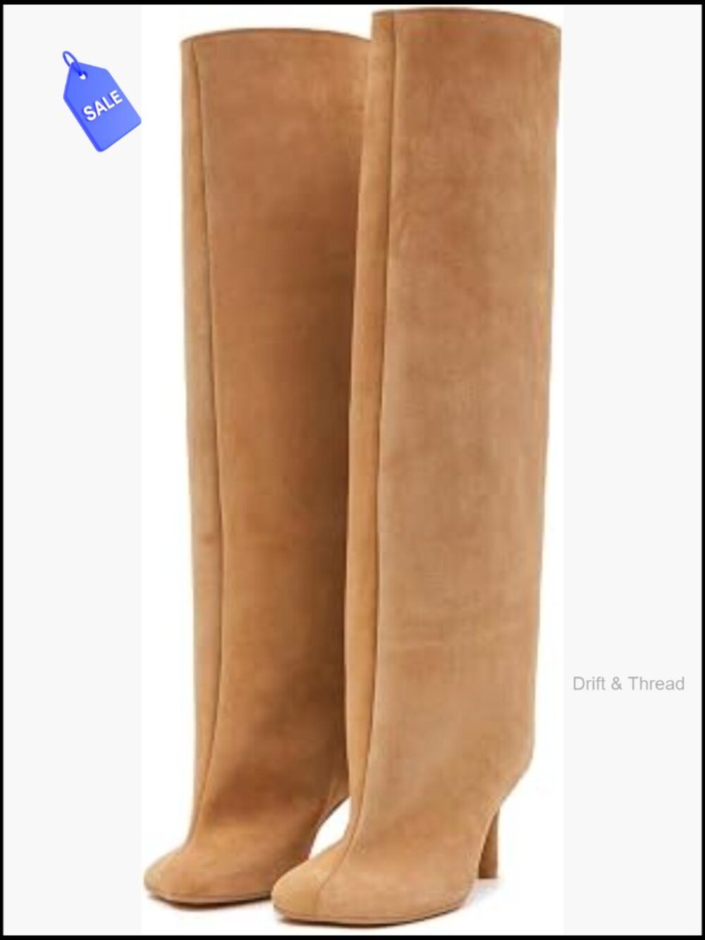 Knee High Suede Stiletto Boots Square Toe Wide Calf